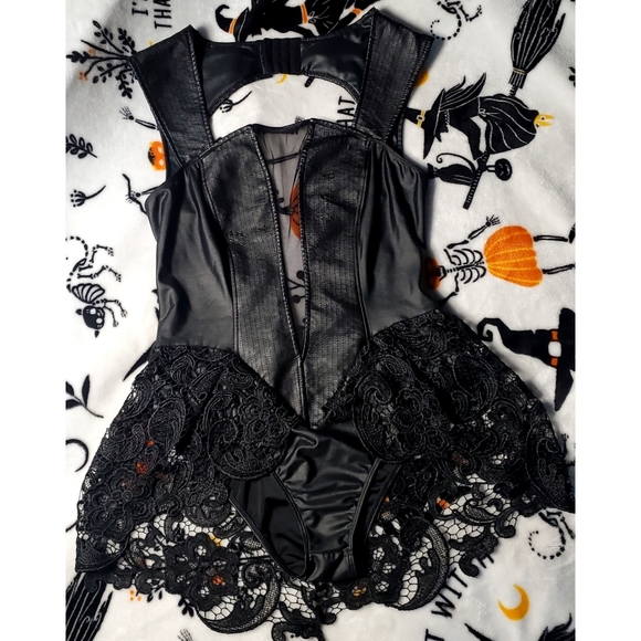 Spirit Tops - Spirit Halloween Leather and Lace Bodysuit Petite Small